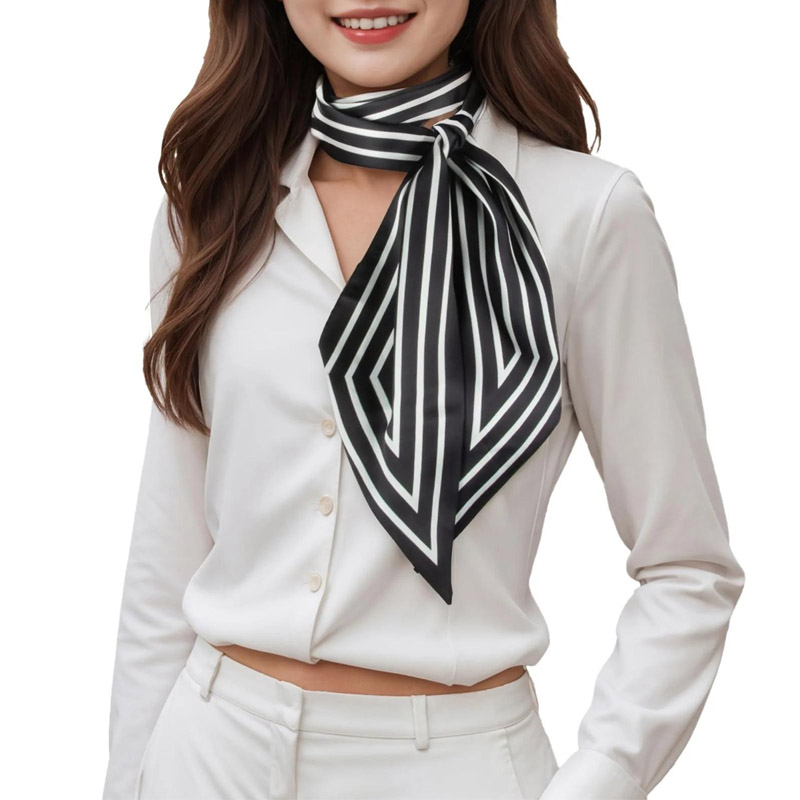 Ribbon Wired Satin - Moda Çizgili Saç Şerit Eşarp Kadın