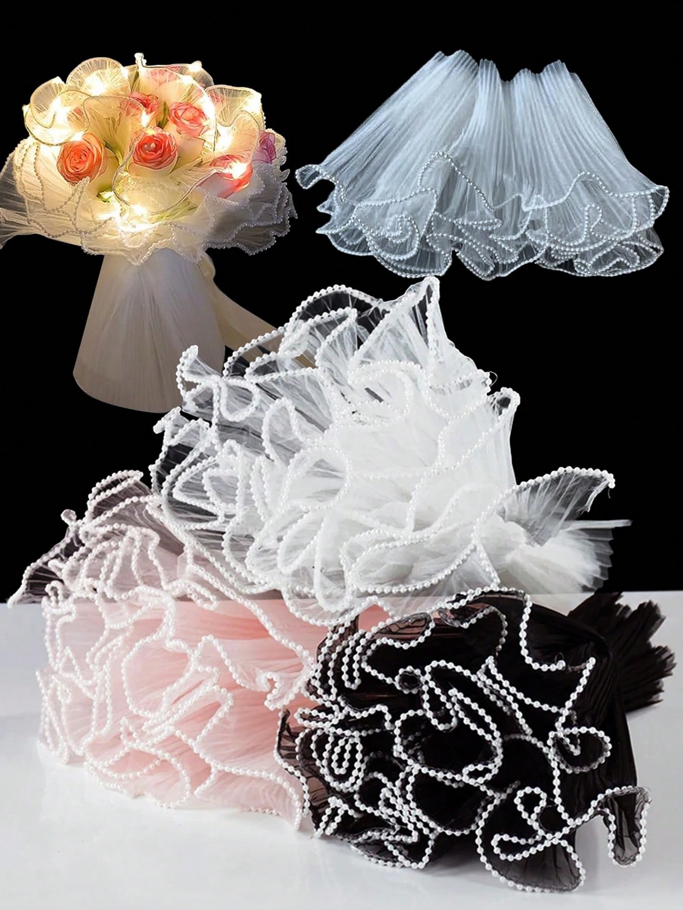 Ae Florist Supply - 4Yards Sahte İnci Kenarlı Çiçek Sarma